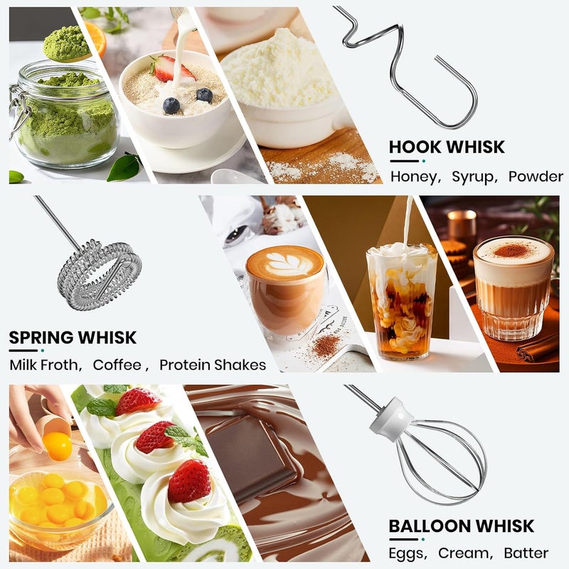 Colarlemo Milk Frother Handheld Rechargeable with Stand, Frother Wand Drink Mixer Electric Whisk for Coffee, Detachable With 3 Stainless Whisks, Hand Mixer for Lattes, Cappuccino, Matcha, Egg, Black - Image 3